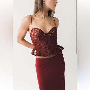 Red Lace Bustier Top and Skirt Set